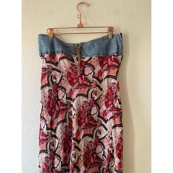 Y2k denim lace up paisley‎ floral midi skirt size 8 bratz boho - Picture 2 of 6